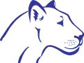 Blue line drawing of a panther or lion head profile facing right