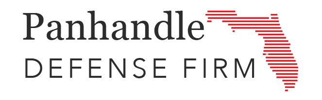 Panhandle Defense Firm logo with black text and a red striped Florida silhouette