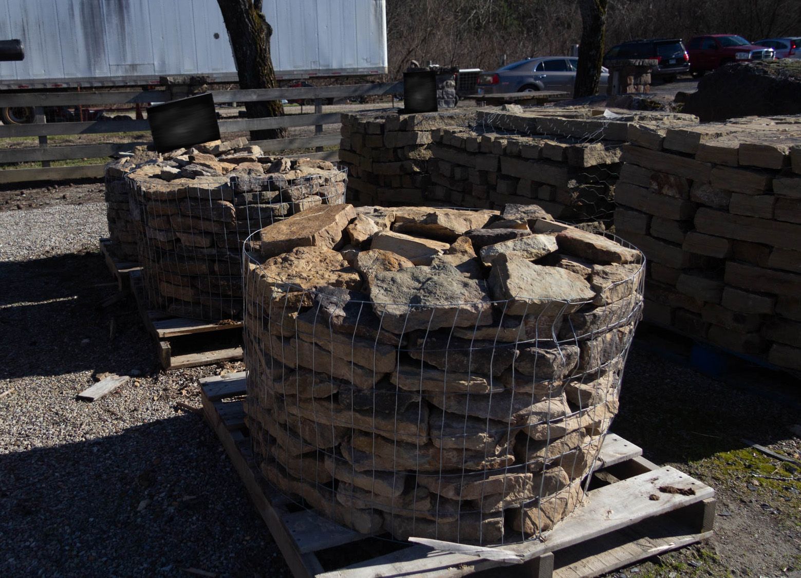 A pile of rocks sitting on top of a wooden pallet