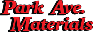 The logo for park ave materials is red on a white background.
