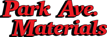 The logo for park ave materials is red on a white background.