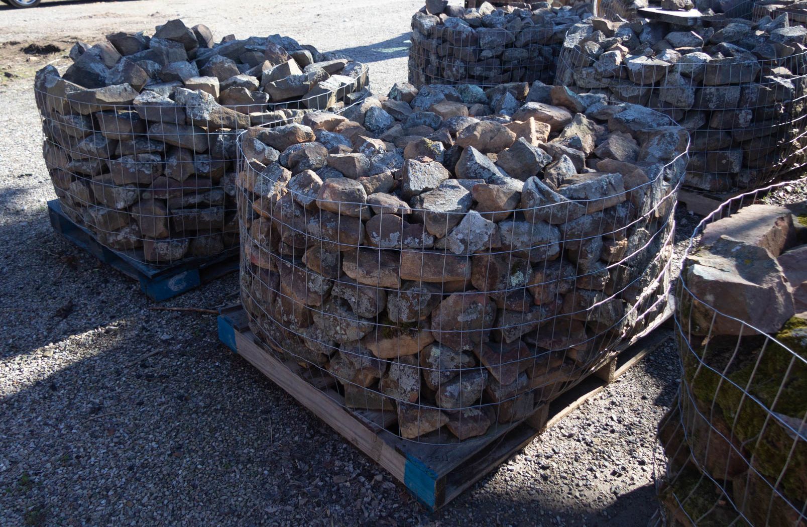 A pile of rocks sitting on top of a wooden pallet.