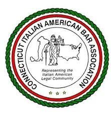Connecticut Italian American Bar Association circular logo with rope border and central justice figure