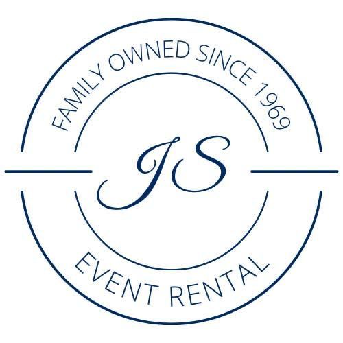 Logo for JS Event Rental in dark blue text, featuring a circular border and the phrase 