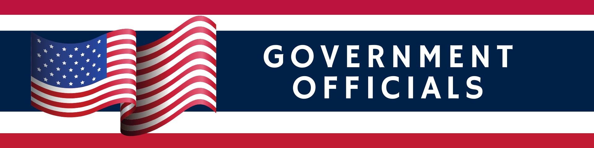 A banner featuring a waving American flag next to the text