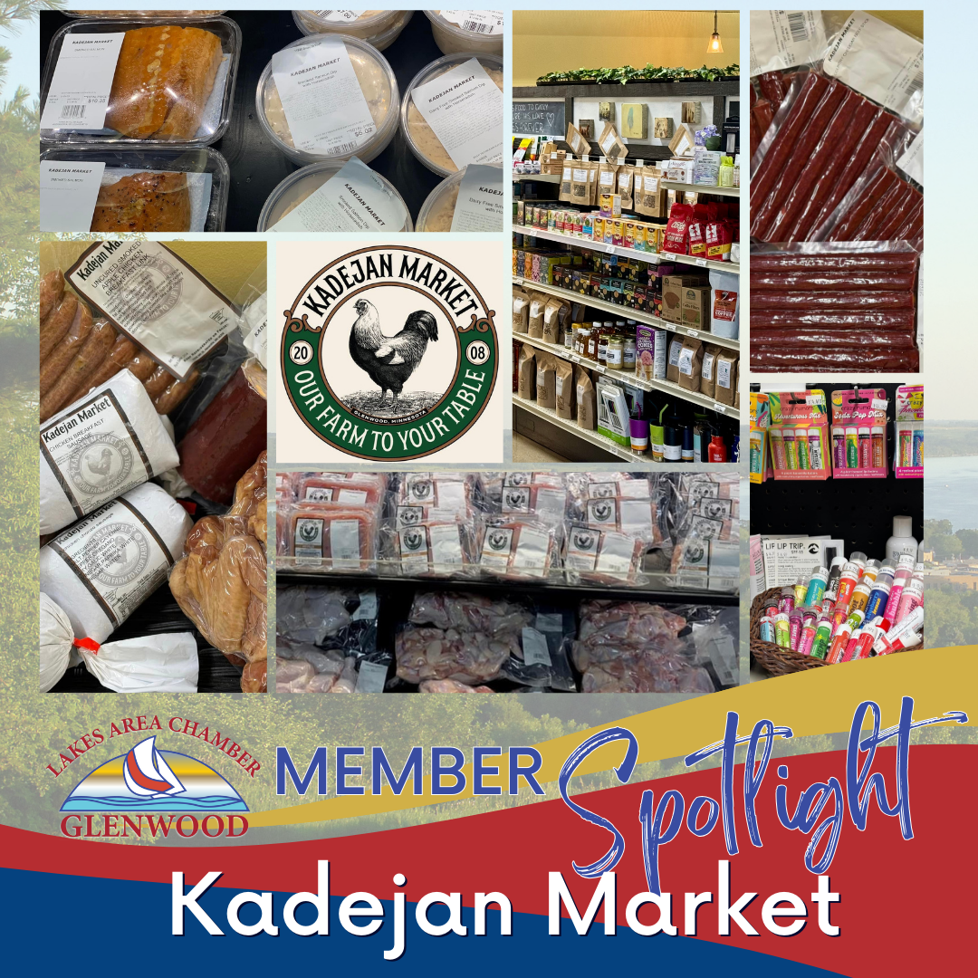 A member spotlight graphic for Kadejan Market, featuring photos of farm-fresh poultry, meat products, and shop shelves.