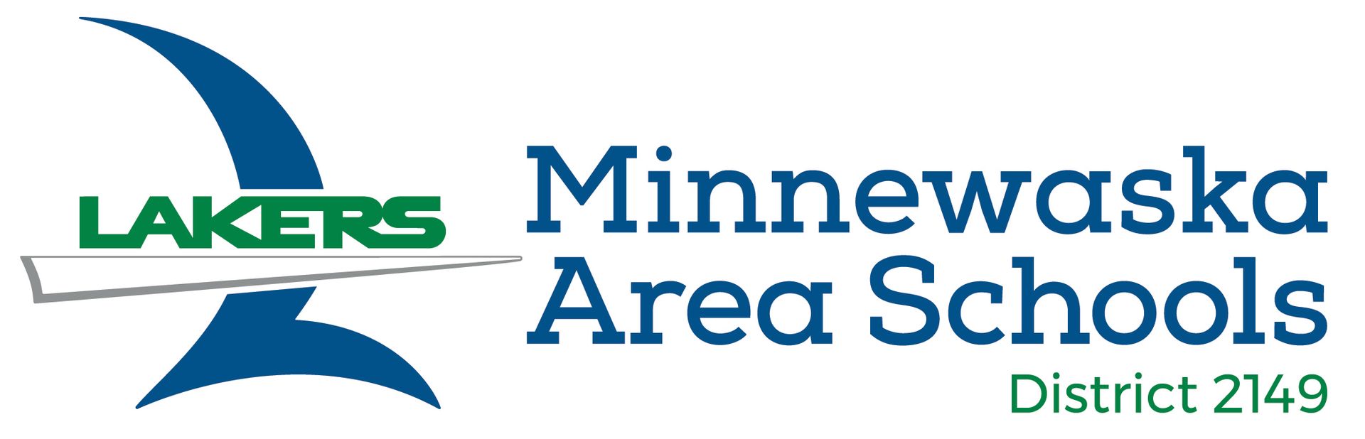 Logo for Minnewaska Area Schools District 2149 featuring a stylized blue 'L' and the green text 'LAKERS'.