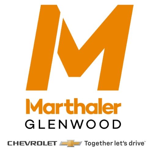 Logo for Marthaler Glenwood Chevrolet dealership with orange stylized M and Chevrolet branding.