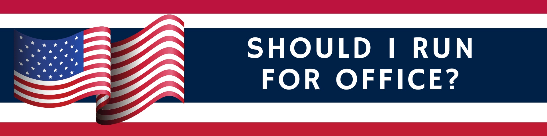 A banner with a waving American flag next to the text 