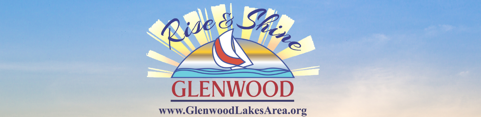 Logo for Glenwood Lakes with a sailboat, sun rays, and text 