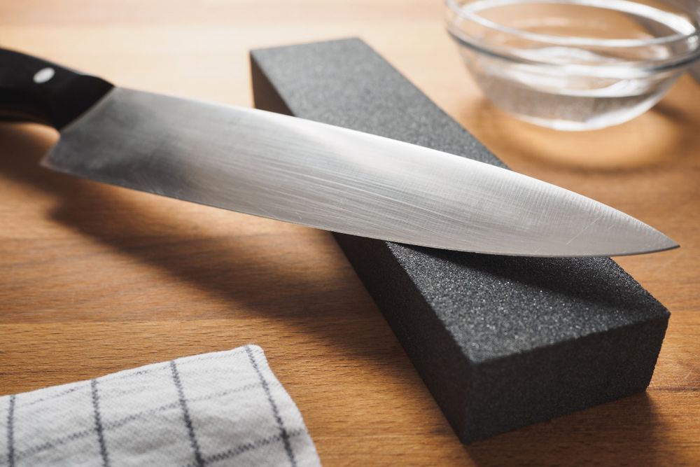 Knife Sharpen With Professional Sharpening Whetstone — Mobile Scissor Sharpening in Gold Coast, QLD