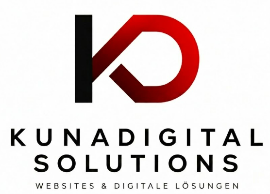 Logo von Kunadigital Solutions mit rotem und schwarzem KD-Symbol sowie Text zu Website und digitalen Lösungen