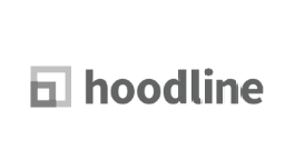 Hoodline logo in gray lowercase text with a square icon on the left