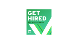 Green LinkedIn-style promo graphic reading “GET HIRED” with Andrew Saman and the LinkedIn logo
