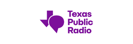 Texas Public Radio logo in purple with a speech bubble and radio tower icon
