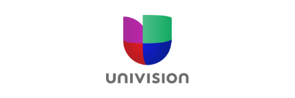 Univision logo with multicolored shield icon and gray wordmark on a white background