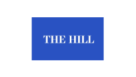Blue rectangle with white text reading “THE HILL”