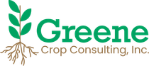 Greene Crop Consulting, Inc. logo with green leaves, roots, and brown text