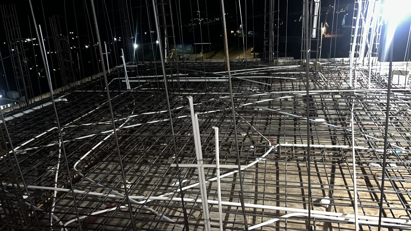 Night time rebar deck installation