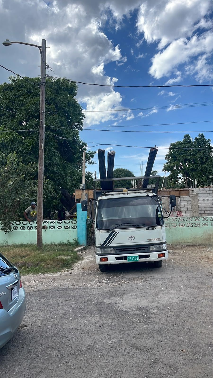 Material delivery truck at construction site