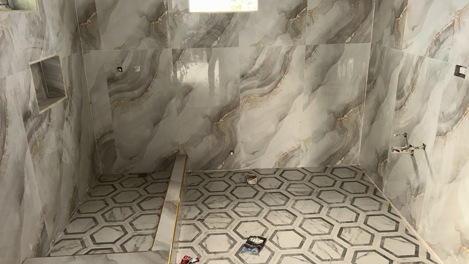 Marble tile shower installation
