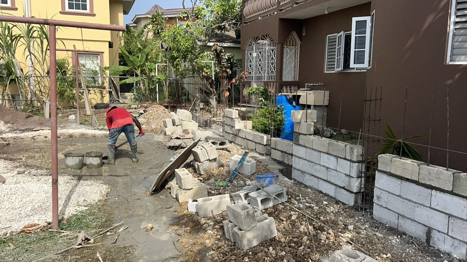 Block wall construction in progress