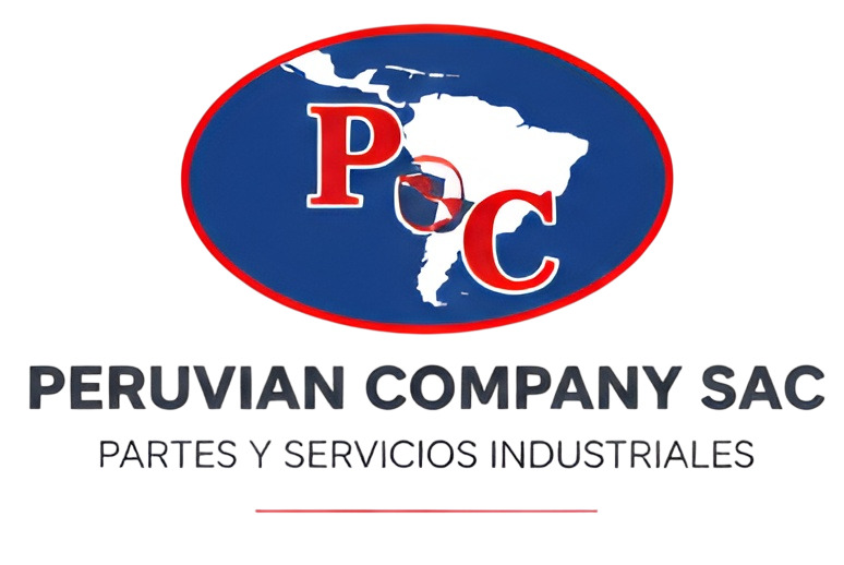 Logotipo de PERUVIAN COMPANY SAC, con un globo terráqueo rojo y azul y las siglas “PCS” sobre un mapa de Perú.