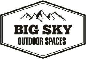 Logo for "Big Sky Outdoor Spaces" with mountain range icon.