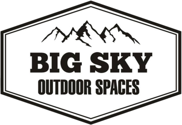Logo for "Big Sky Outdoor Spaces" with mountain range icon.