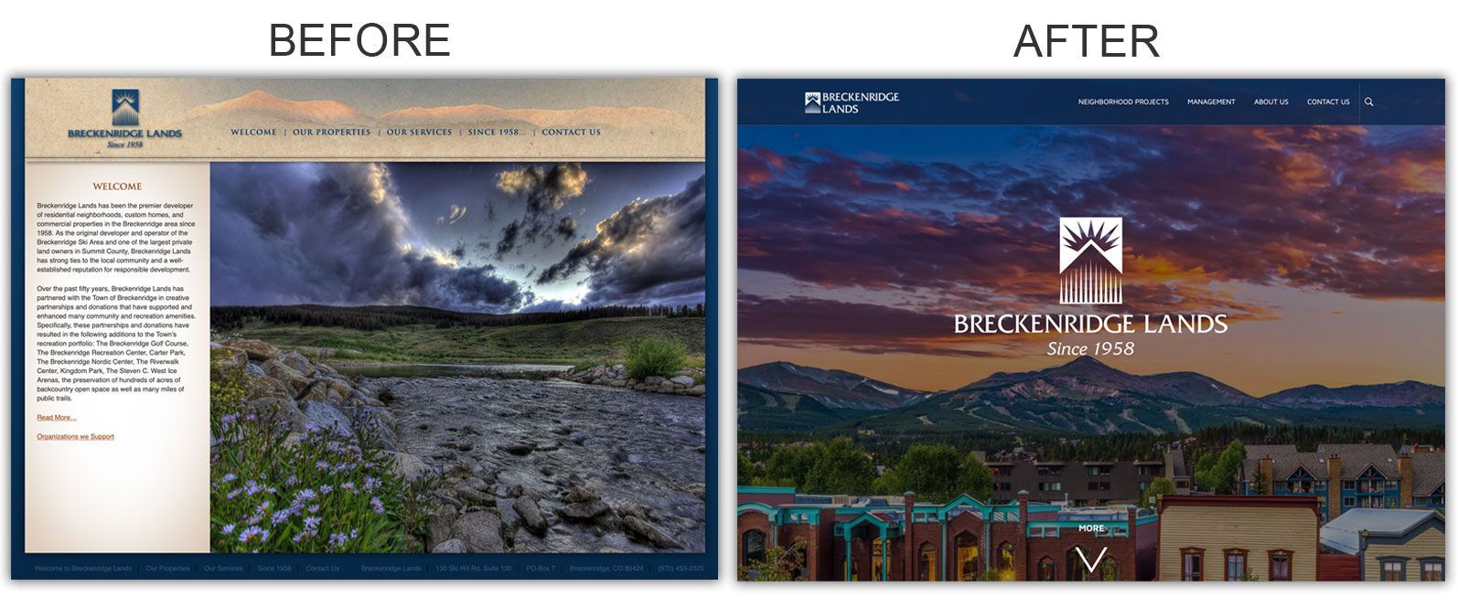 a before and after picture of a breckenridge lands website a before and after picture of a breckenridge lands website