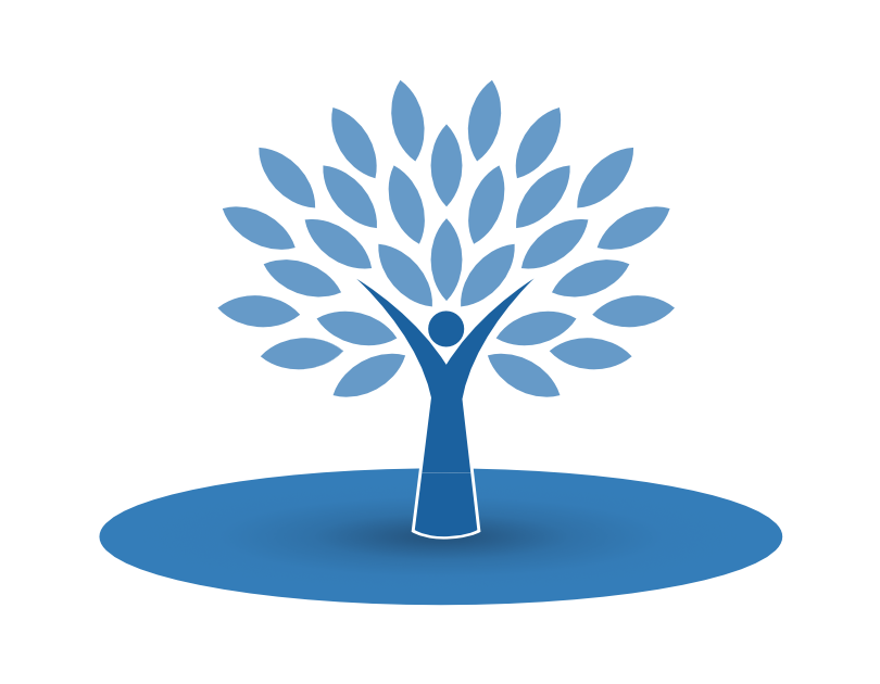 a blue tree with a person 's arms outstretched