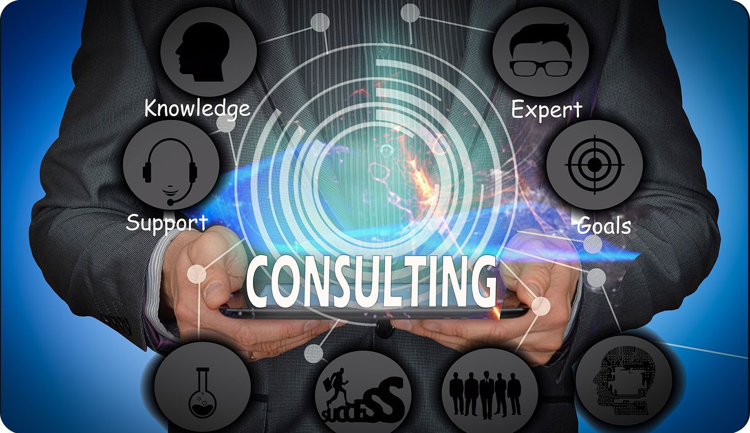 a person holding a tablet with the word consulting on it a person holding a tablet with the word consulting on it