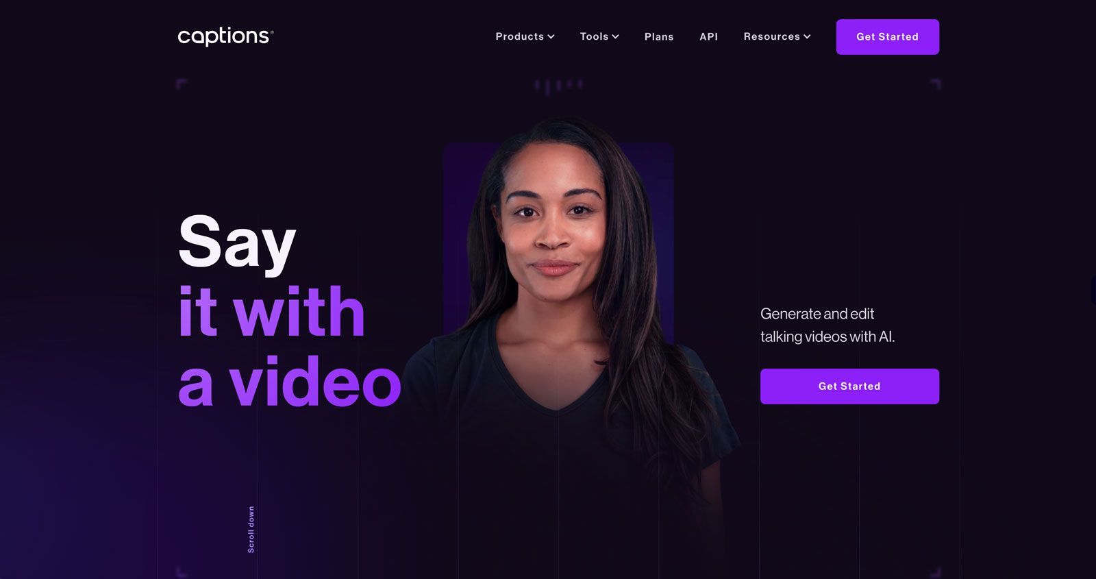 screenshot of Captions.ai website