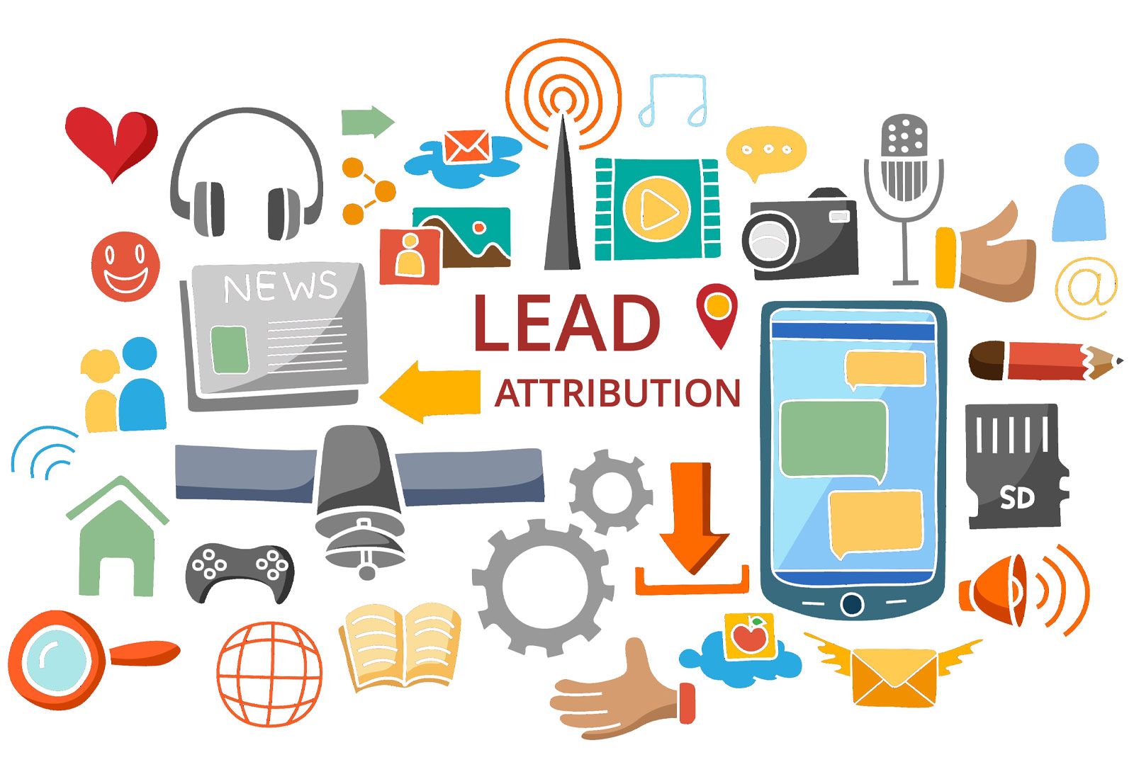 a bunch of icons with the words lead attribution in the middle a bunch of icons with the words lead attribution in the middle