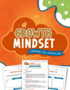 "Growth Mindset lesson plan pack with orange and green accents."