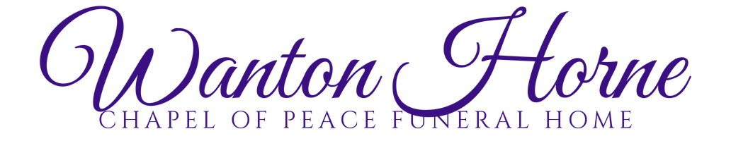 Purple script logo reading “Wonton Home” with “Chapel of Peace Funeral Home” beneath on a light background