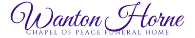 Purple script logo reading &ldquo;Wonton Home&rdquo; with &ldquo;Chapel of Peace Funeral Home&rdquo; beneath on a light background