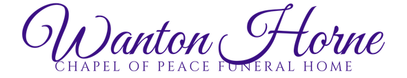 Purple script logo reading &ldquo;Wonton Home&rdquo; with &ldquo;Chapel of Peace Funeral Home&rdquo; beneath on a light background