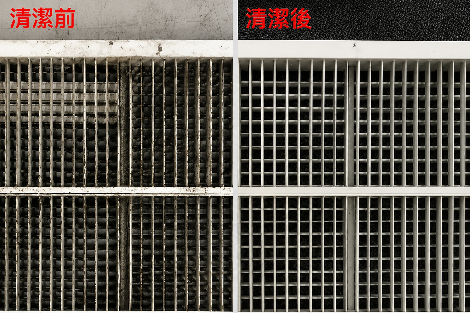 皓澤工程-廠房清潔工程-出風口清潔前後