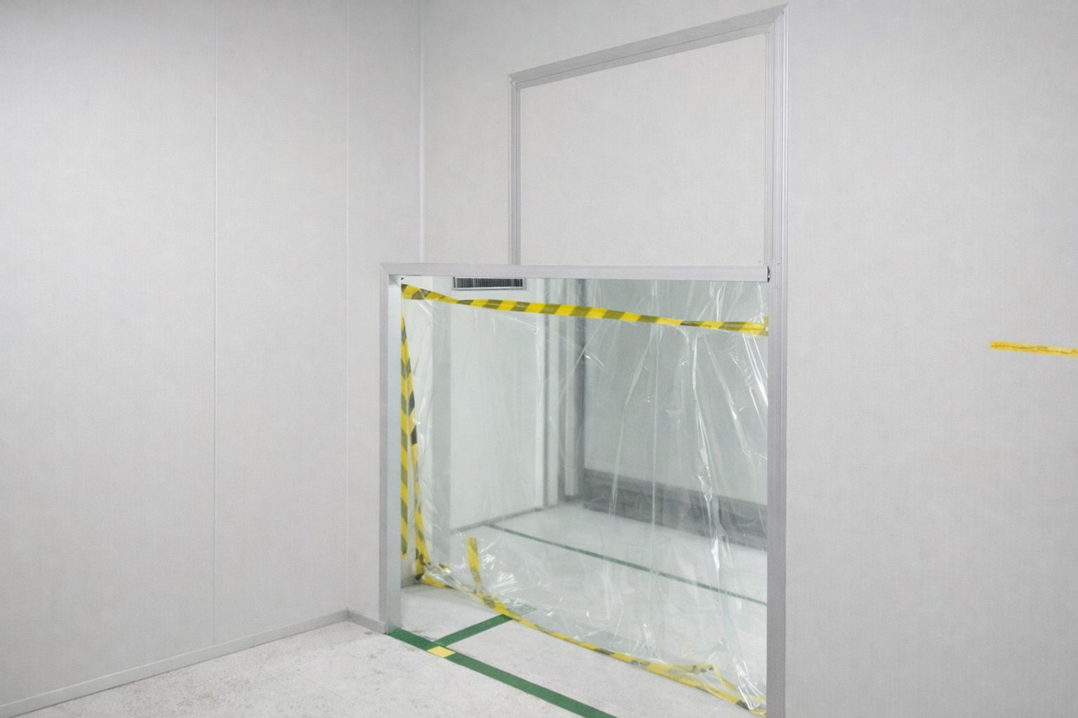 皓澤工程-無塵室傳遞箱安裝工程-傳遞箱開口完成與保護膜養護施工案例
