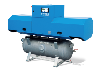 A blue air compressor with a large tank underneath it