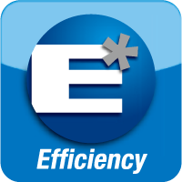 A blue circle with the letter e and the word efficiency on it