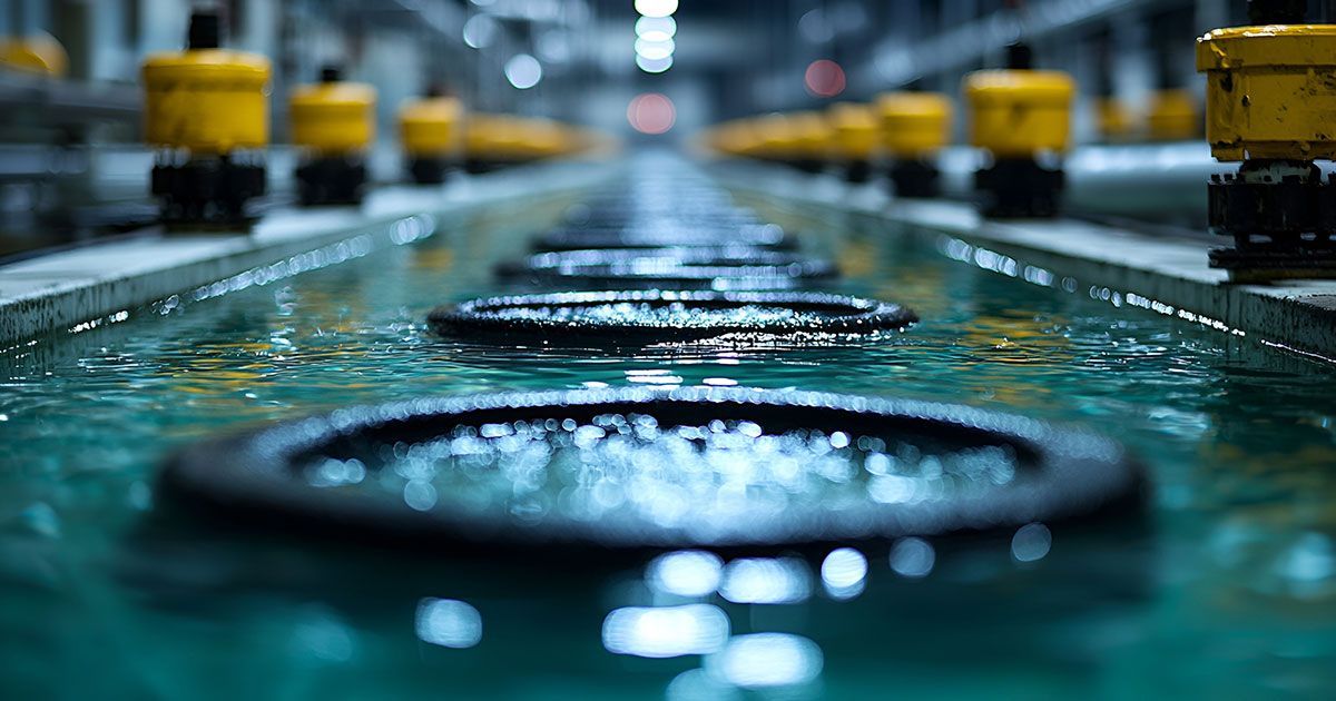 污水處理廠曝氣系統，透過氧氣曝氣盤提升水質處理效率