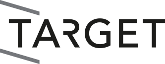 Logo Target in testo nero con freccia grigia su sfondo bianco.