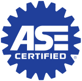 ASE Certified blue gear-shaped logo with white lettering | Polar Bear Auto Care