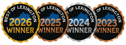 Best of Lexington award badges for 2023, 2024, 2025 and 2026 with gold, silver and bronze designs
