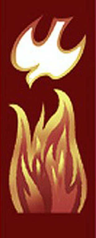 Stylized yellow-white and red flame icon on a dark background