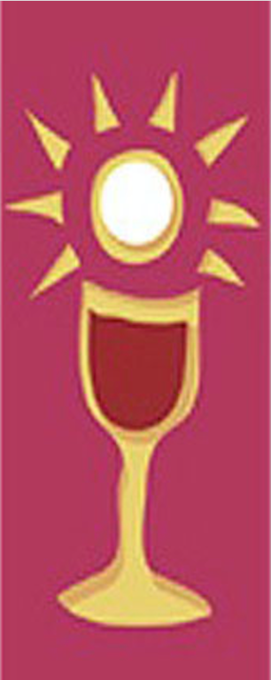 Gold chalice with sunburst on magenta background