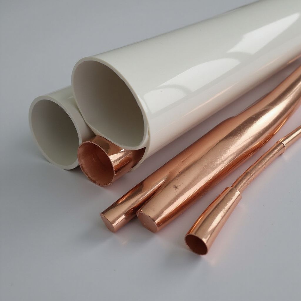 White plastic and copper pipes.