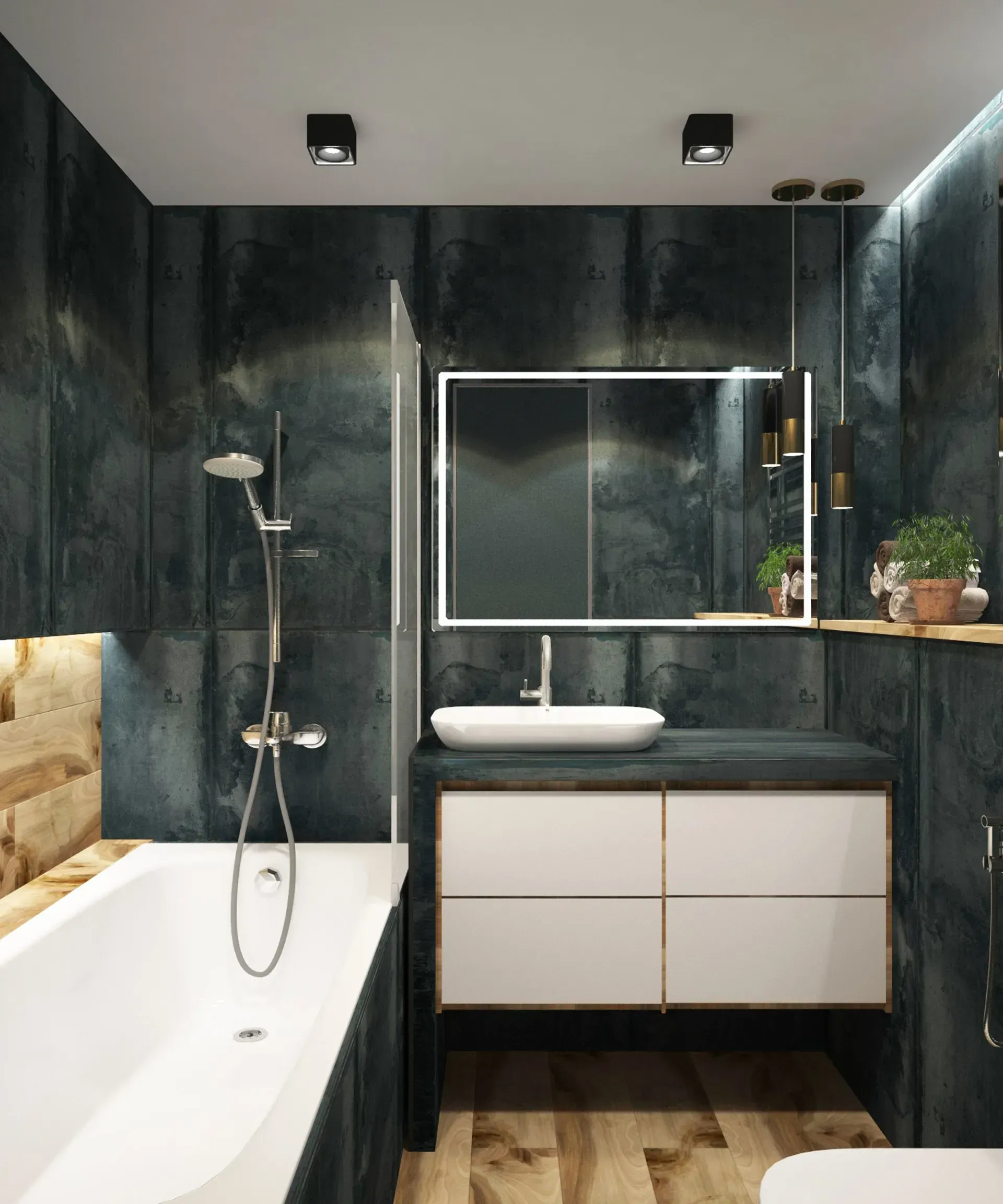 A bathroom with a bathtub , sink , mirror and toilet.